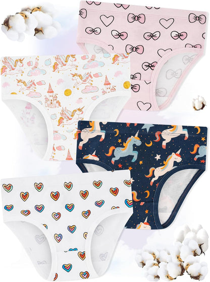 Girls' Underwear,Soft Cotton Tagless Panties for Toddlers' & Little Kids Comfort,Breathable