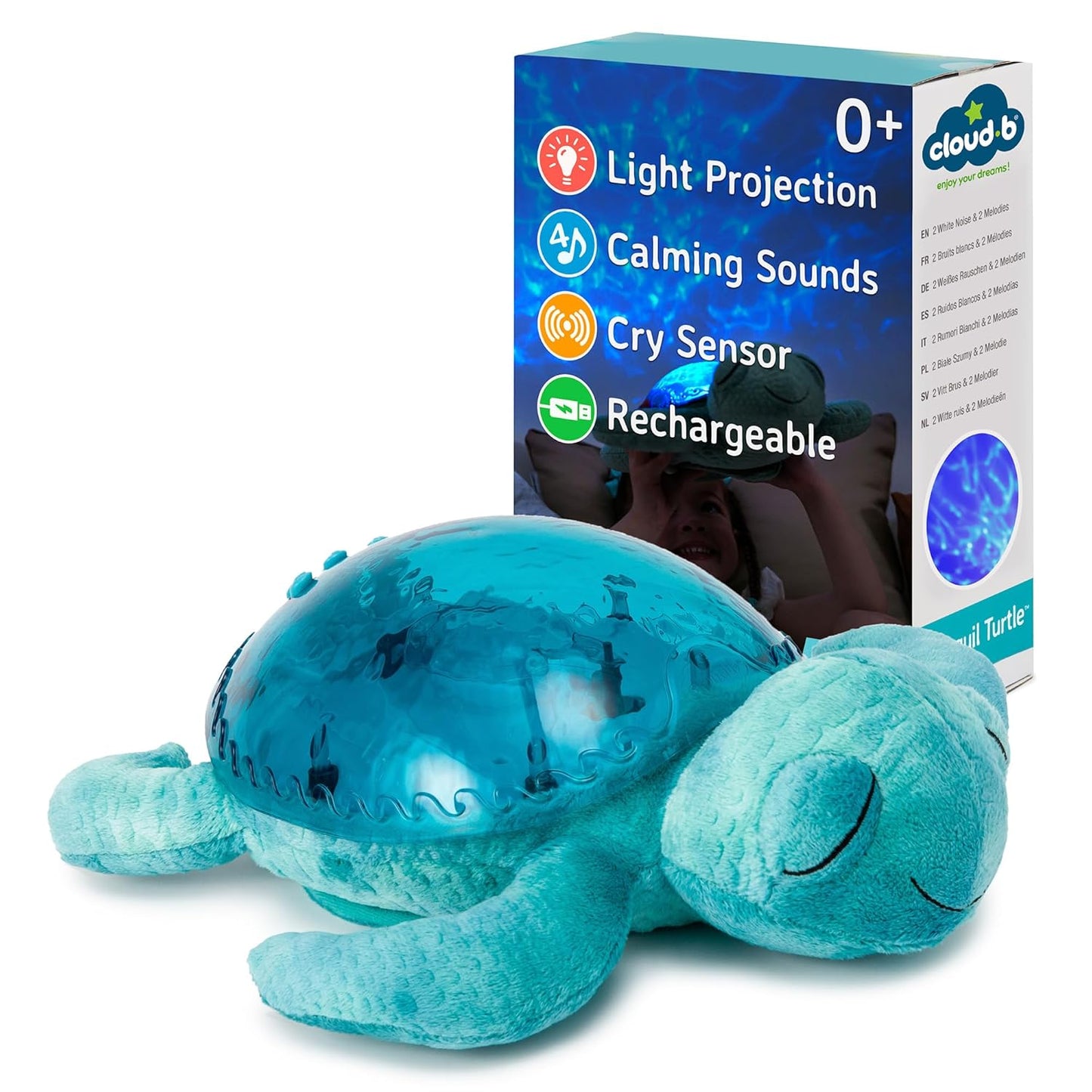 Cloud b Tranquil Turtle Aqua - White Noise Machine Baby, Baby Night Light & Portable White Noise