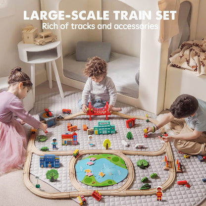 Tiny Land 110PCS Wooden Train Set, Toy Train with Tracks