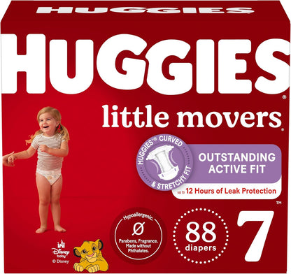 Huggies Size 7 Diapers, Little Movers Baby Diapers, Size 7 (41+ lbs), 88 Count (2 Packs of 44)