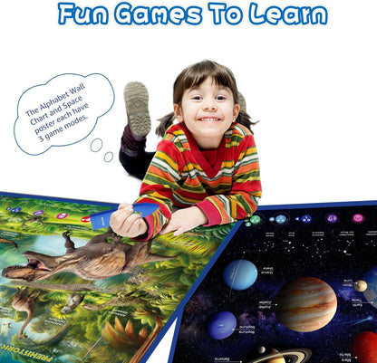 Bilingual Interactive for Kids Talking Dinosaur Space Poster for Kids Learning and Educational