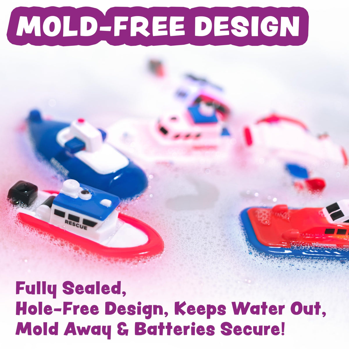 Tub Works® Ocean Rescue™ Vehicles Light Up Bath Toys, 6 Pack | Water-Activated Light Up Toys Flash