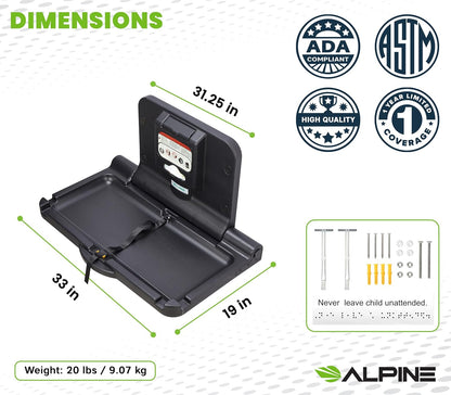 Alpine Wall Mounted Baby Changing Station - Horizontal Baby Changing Table Foldable Diaper Tables