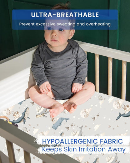 Premium Fitted Baby Boy Crib Sheets for Standard Crib Mattress - Ultra-Soft Jersey Knit Crib