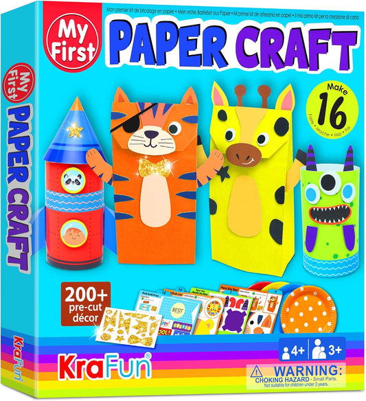 KRAFUN My First Safari Animal Paper Craft Kit, 16 DIY Arts and Crafts Zoo Animal, Organized Craft