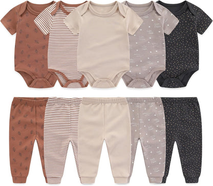 Baby Boy Girl 10 Piece Combined Type Clothing Set Cotton Baby Bodysuits and Pants Set Home Outdoor