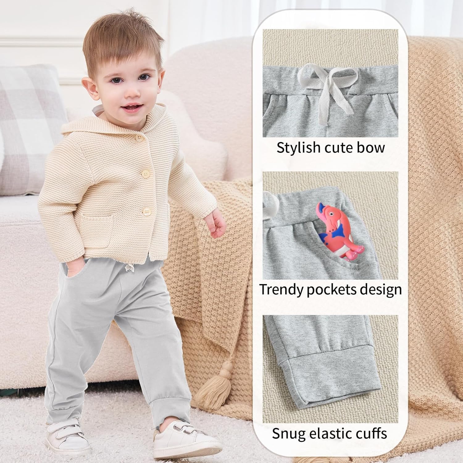 DREAM BUS Pack of 3 Toddler Jogger Pants with Pocket Toddler Boy Sweatpants Baby Boy Pants Infant