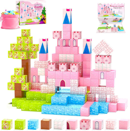 Updated Magnetic Blocks-Princess Castle, Creative Magnetic Building Blocks Toddler Toys, Birthday