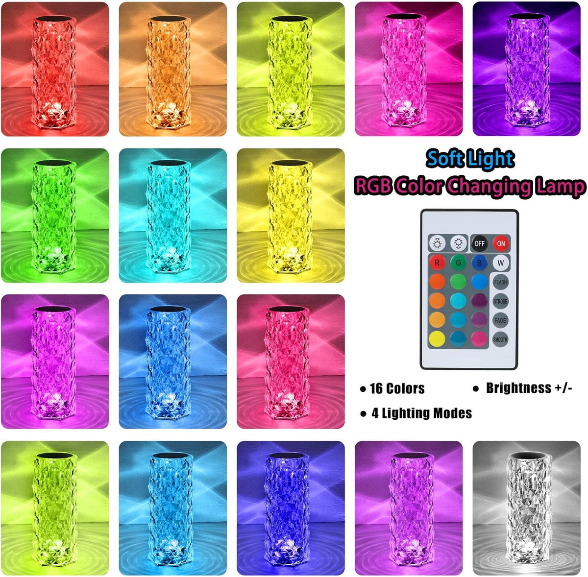 VoMii 2 Pack Crystal Lamp Touch, RGB 16 Colors Changing Night Light, Rechargeable Crystal Table