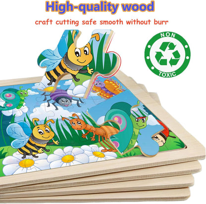 Wooden Puzzles for Kids Ages 4-6, 6 Packs 30 PCs Jigsaw Puzzles for Kids Ages 3-5 | 4-8, Wooden