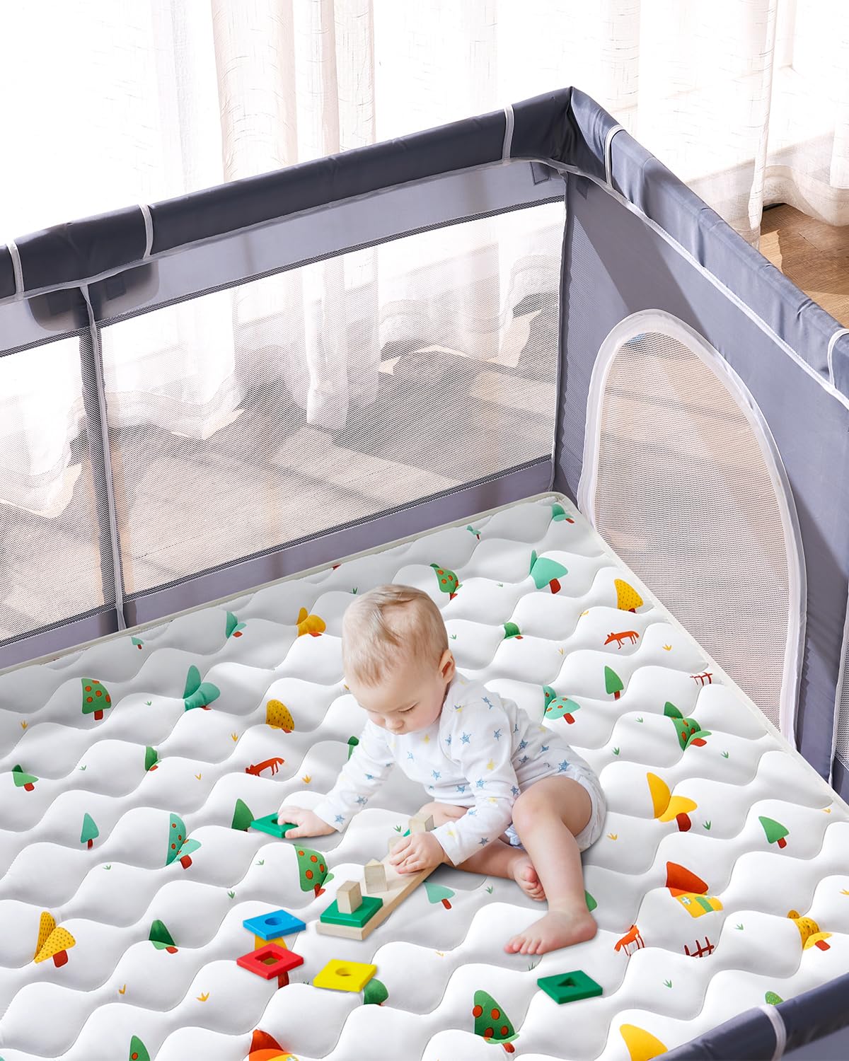 Odorless Premium Foam Baby Play Mat 50" x 50", Soft Microfiber Fabric Crawling Mat for Floor