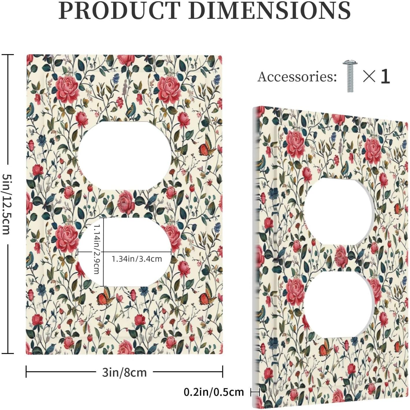 Outlet Covers Vintage Flowers Rose Leaf Bird Butterfly 1 Gang Duplex Wall Plate Decorative Switch