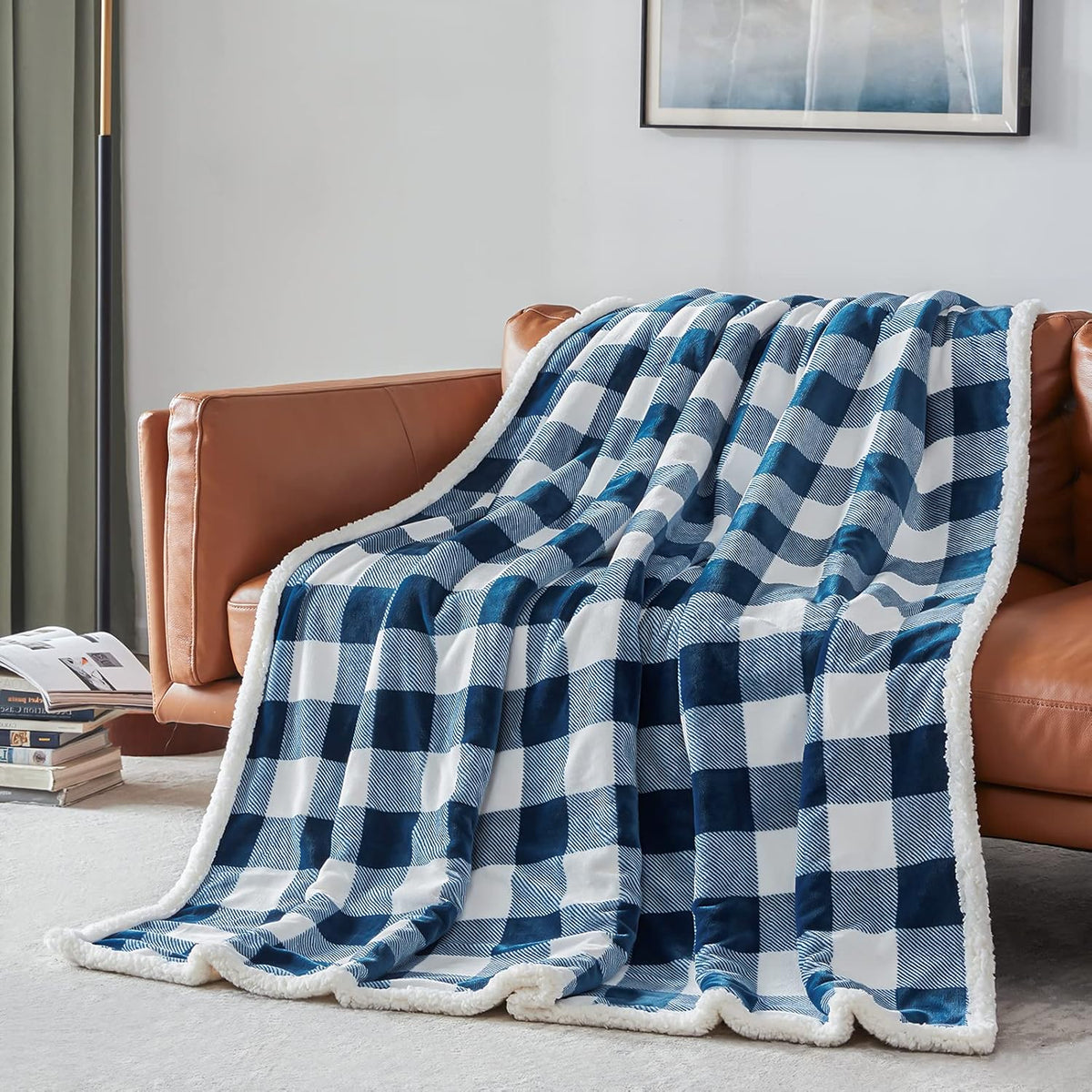 Touchat Sherpa Plaid Twin Blanket 60" X 70", Fuzzy Fluffy Soft Cozy Throw Blanket, Twin Size Plush
