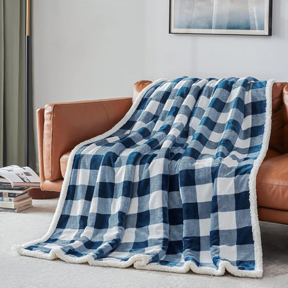 Touchat Sherpa Plaid Twin Blanket 60" X 70", Fuzzy Fluffy Soft Cozy Throw Blanket, Twin Size Plush