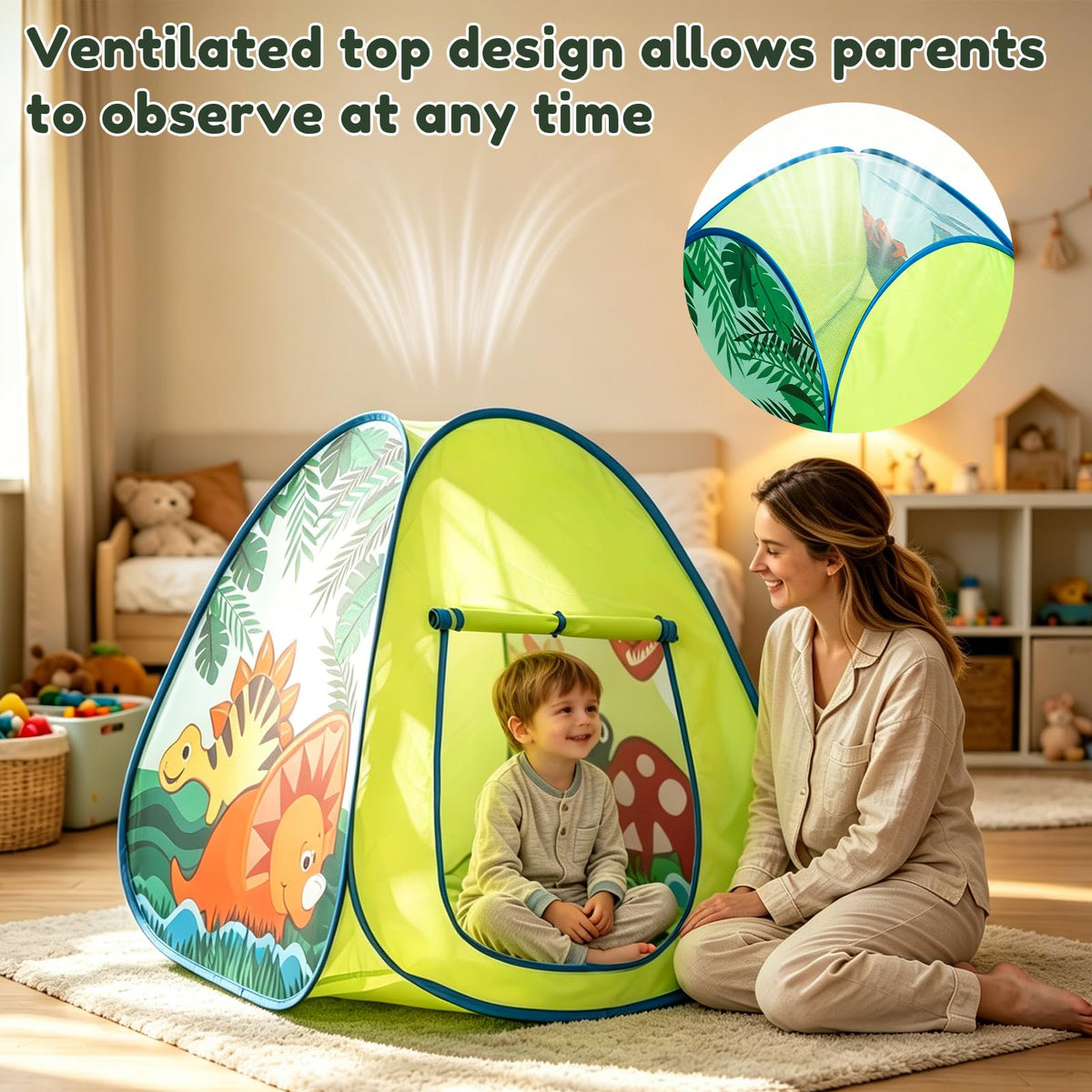 ROIWUIE Dinosaur Kids Pop up Play Tent, Playhouse for Kids Indoor Outdoor, Foldable Toddler Tent