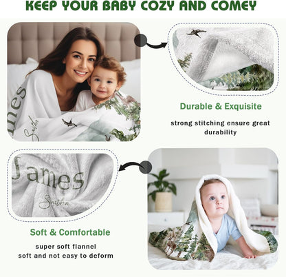 Personalized Woodland Baby Blanket with Name Custom Name Blanket for Boy Newborn Expect Mom