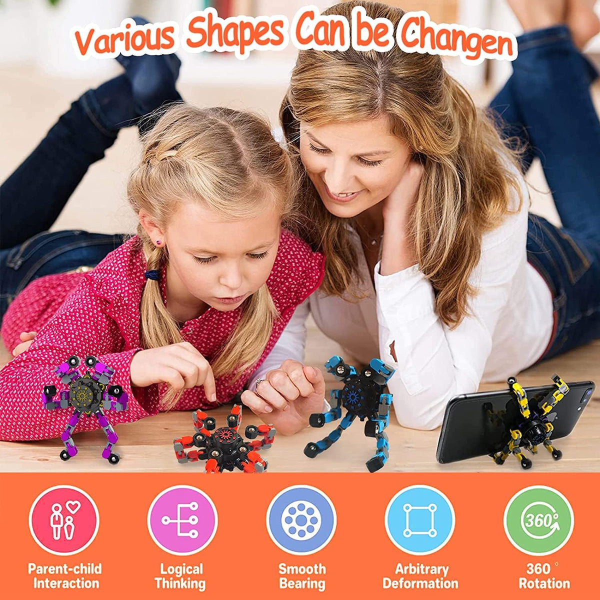 16 Packs Funny Sensory Fidget Toys,Deformable Chain DIY Robot Spinners Fingertip Stress Relief Gyro