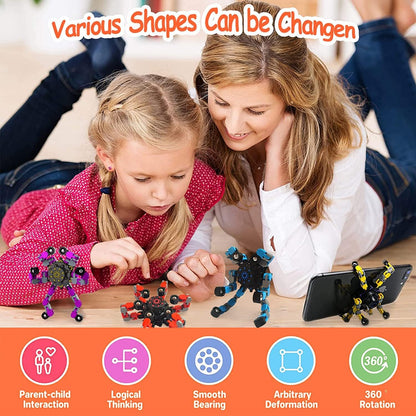 16 Packs Funny Sensory Fidget Toys,Deformable Chain DIY Robot Spinners Fingertip Stress Relief Gyro
