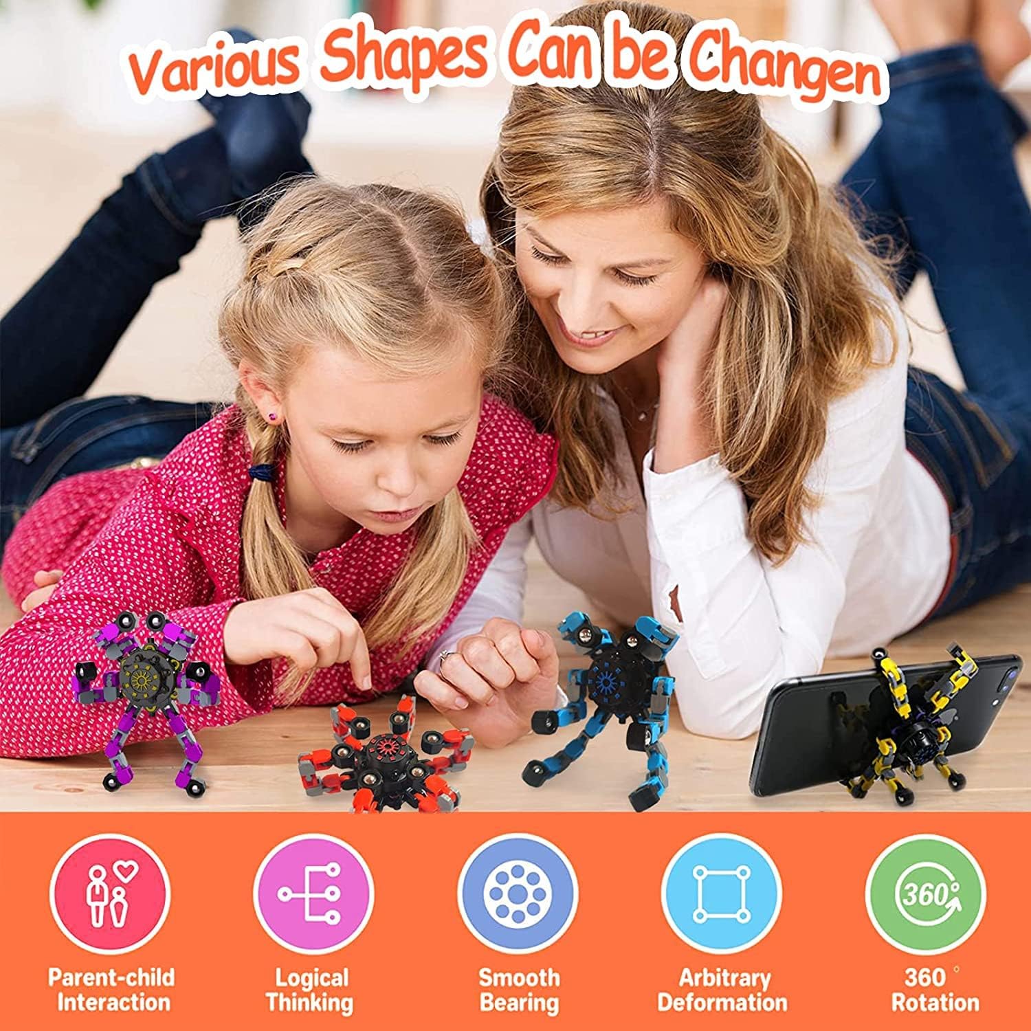 24 Pack Funny Sensory Fidget Toys,Deformable Chain DIY Robot Spinners Fingertip Stress Relief Gyro