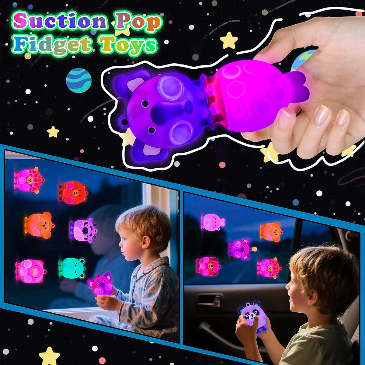 Light Up Animal Pop Fidget Toys, 12 PCS Silicone Suction Toys, Glow Party Favors for Kids, Goodie