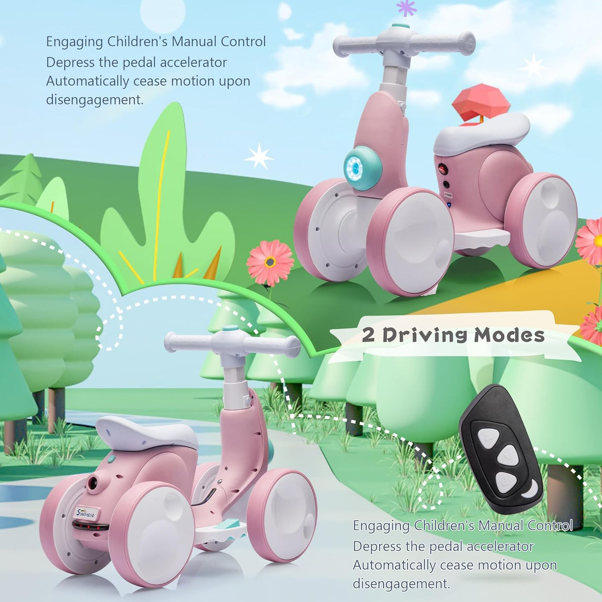 6V Electric Baby Balance Bike with Bubble Machine,4 in 1 Toddler Balance Bike w/Remote Control for