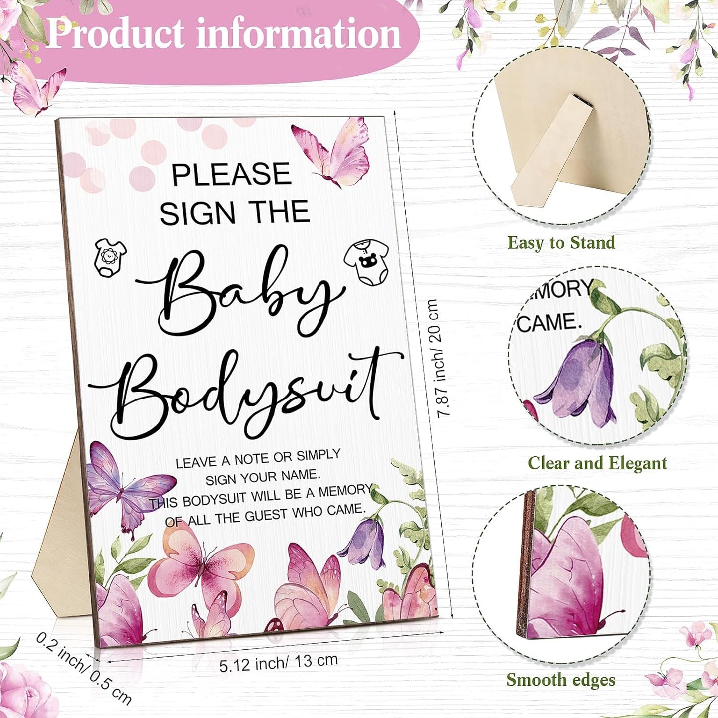 Qunclay 12 Pcs Baby Bodysuit Baby Shower Game Include 1 Game Wooden Sign Tabletop Decor 1 White