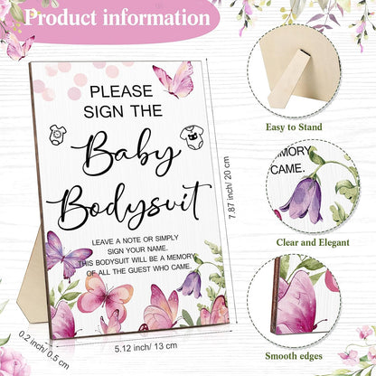 Qunclay 12 Pcs Baby Bodysuit Baby Shower Game Include 1 Game Wooden Sign Tabletop Decor 1 White