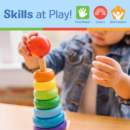 Melissa & Doug Rainbow Stacker Wooden Ring Educational Toy - Wooden Stacking Rings, Stacker Toys