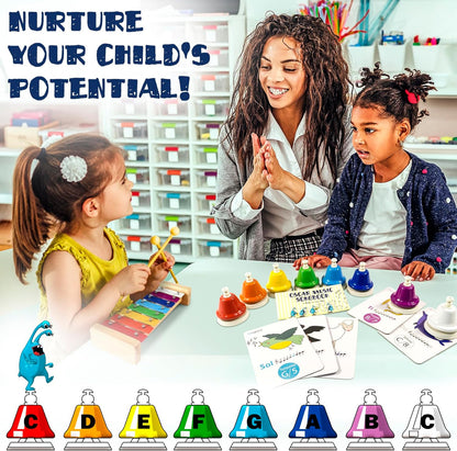 MINIARTIS Desk Bells for Kids | Educational Music Toys for Toddlers 8 Notes Colorful Hand Bells Set