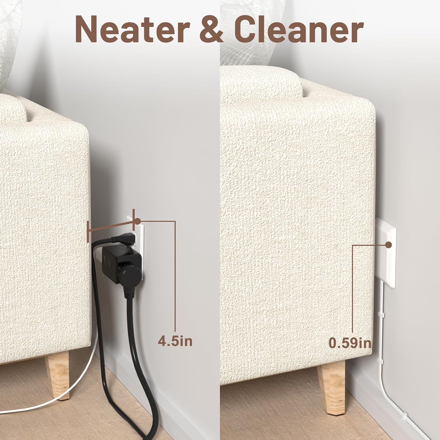 8FT Flat Plug Extension Cord with 3 Outlet Power Strip,Ultra Thin Outlet Concealer with Outlet
