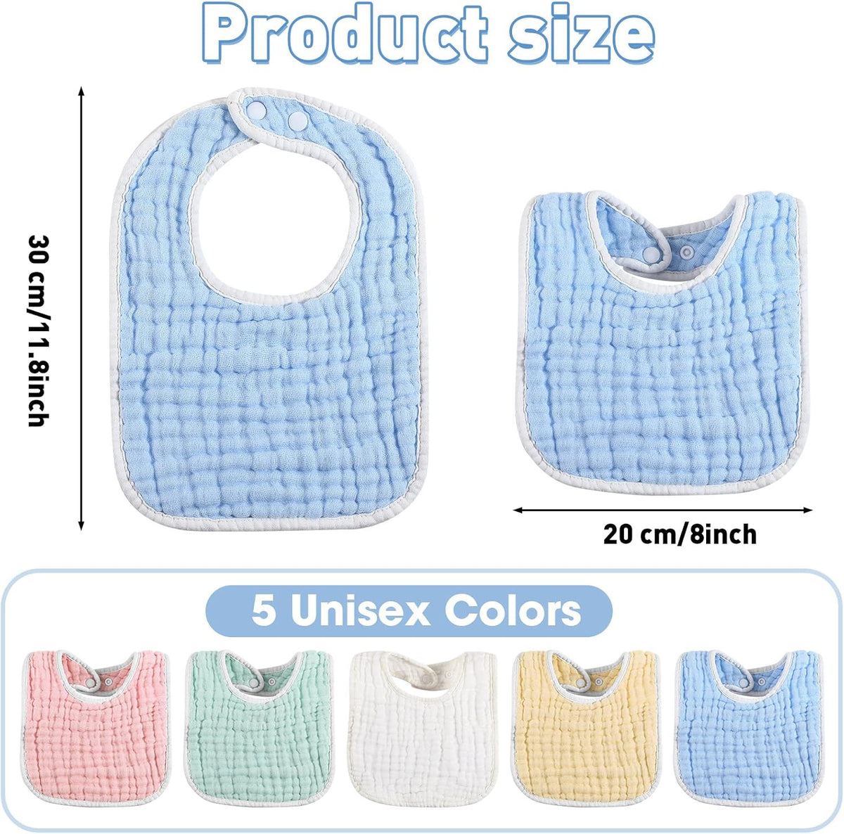 Tatuo 50 Pcs Muslin Baby Bibs Bulk Muslin Cotton Teething for Boy Girls Burp with Snap, Baby