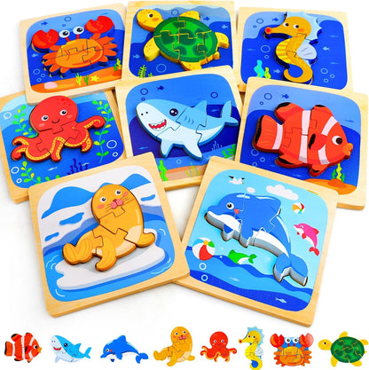 TOY Life Wooden Puzzles for Toddlers 2-4, Sea Animals Puzzles for Toddlers 1-3, Wood Puzzles