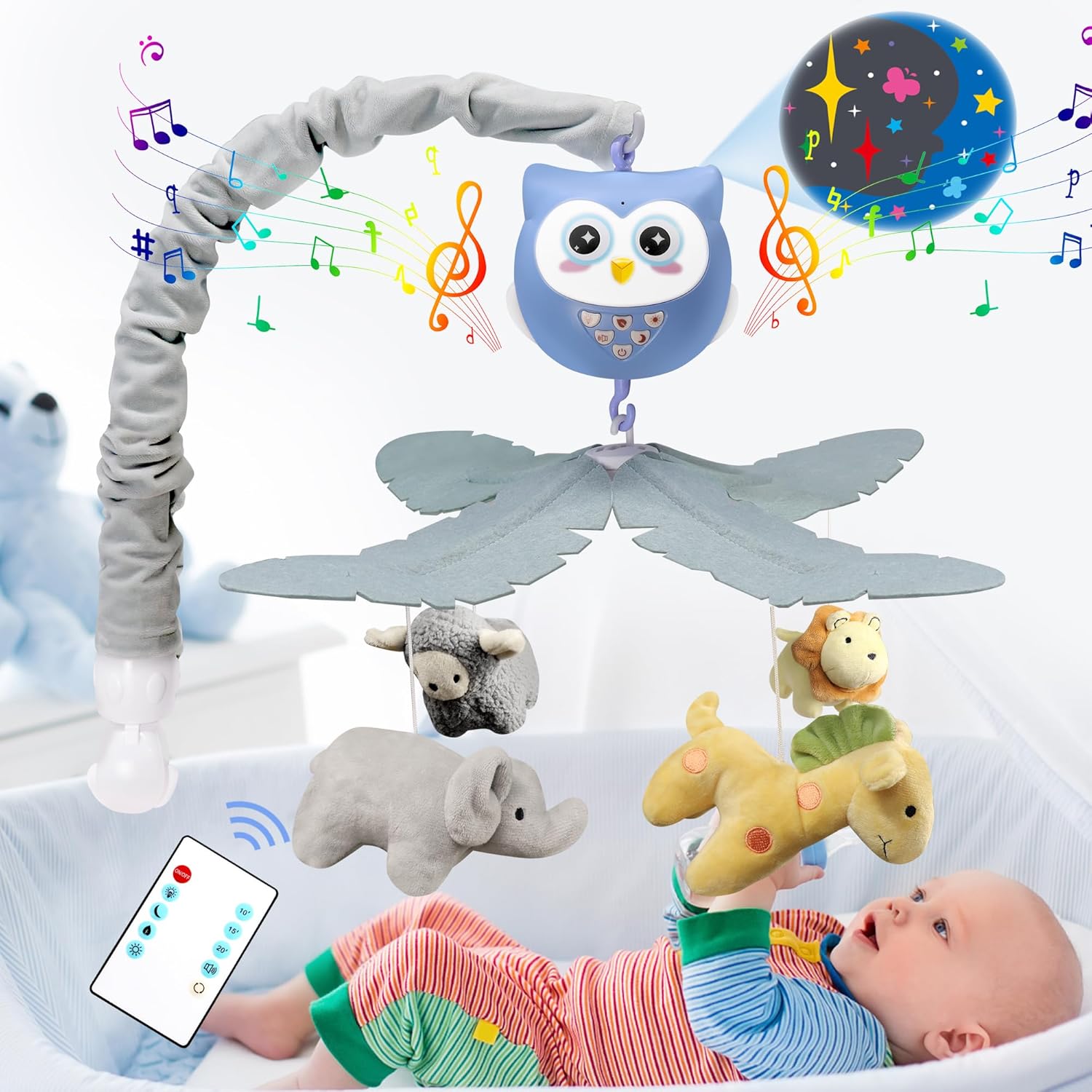 Baby Crib Mobile with Music and Lights for Boys Musical Mobile Animals for Crib Bassinet Girls Toys