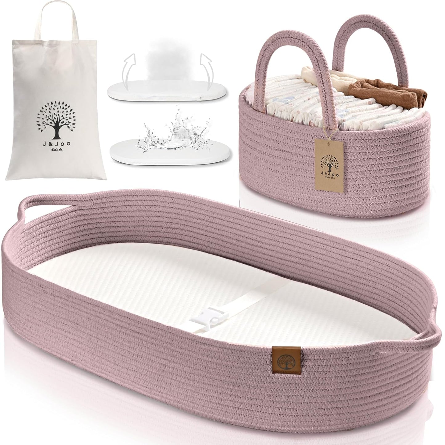 Baby Changing Basket Includes Diaper Caddy - Breathable & Waterproof Dual-Cover, Portable, Changing