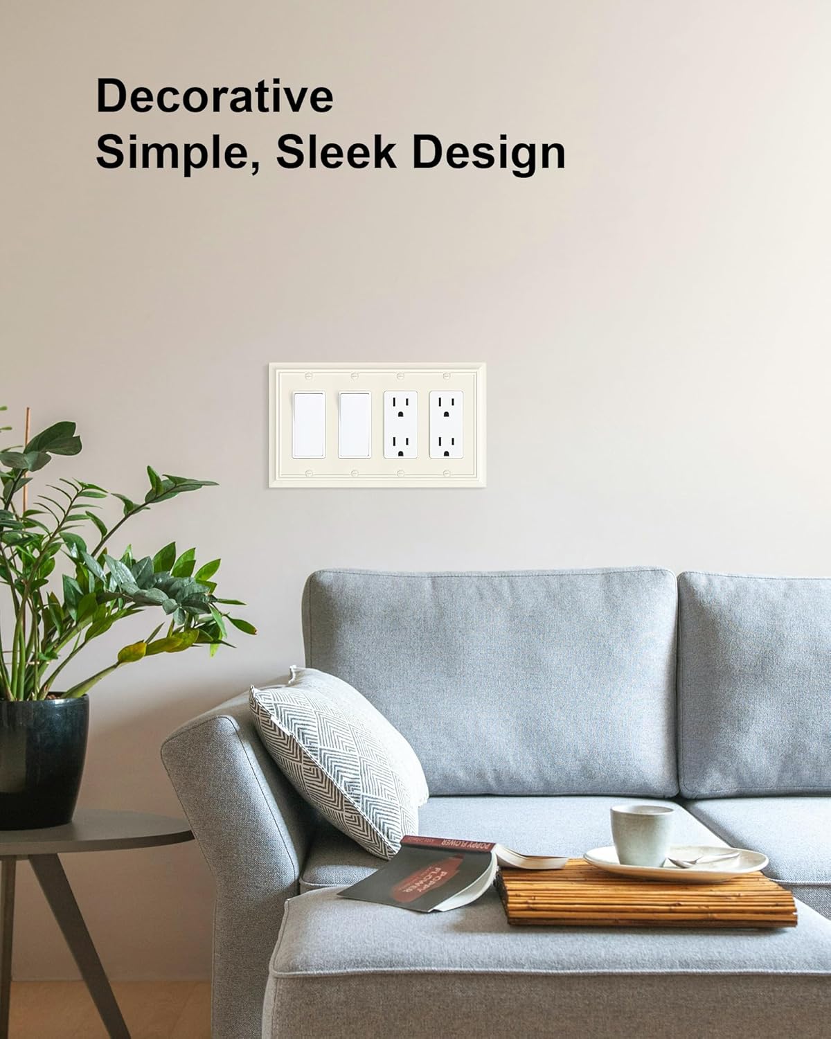 2-Pack Quad Decorator Wall Plate, Light Almond Decorative Switch Plates and Outlet Covers, Natural