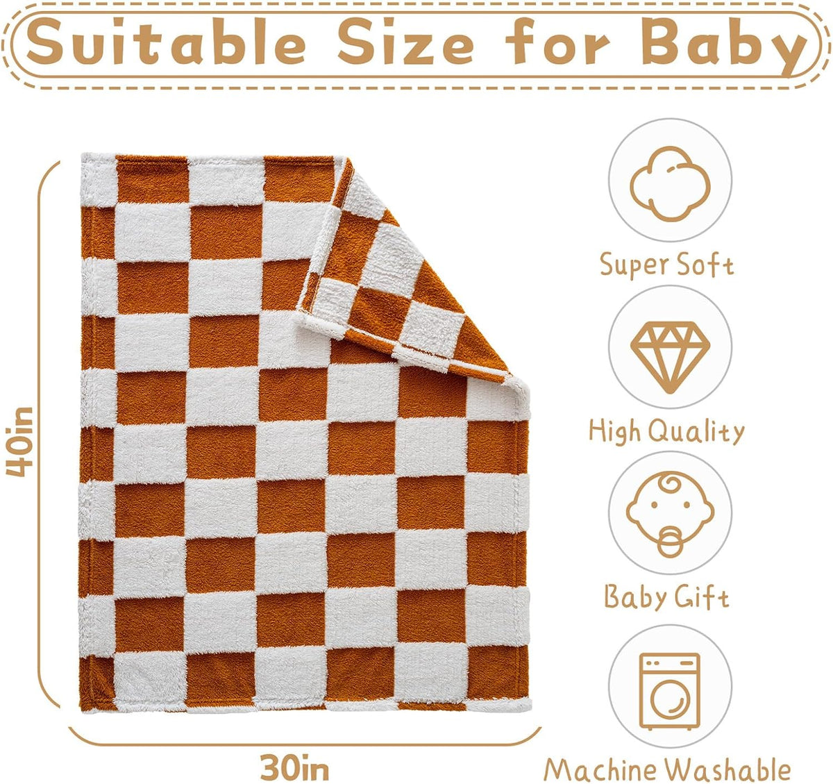 Fleece Baby Blanket for Boys 3D Checkerboard Design, Warm Cozy and Fluffy Infant Newborn Toddler