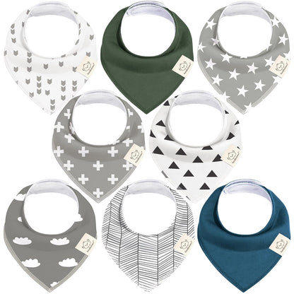 8-Pack Organic Baby Bandana Bibs for Boys, Girls - Super Absorbent Triangle Baby Bibs for Drooling