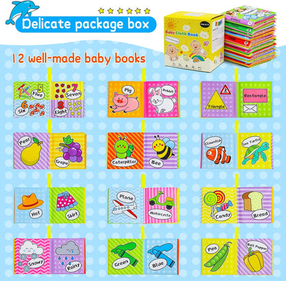 OKOOKO 12PCS Soft Baby Books, Soft Cloth Books, Bath Toys, Crinkle Washable Non-Toxic Early