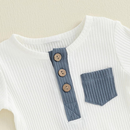 fhutpw Baby Boy Clothes 3 6 12 18 Months Ribbed Knitted Long Sleeve Romper and Pants Sets Newborn