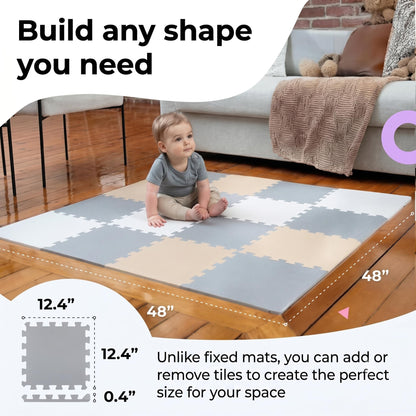 MioTetto Baby Play Mat, Soft Foam Floor Tiles for Kids. Adjustable Interlocking Foam Tiles, Fits