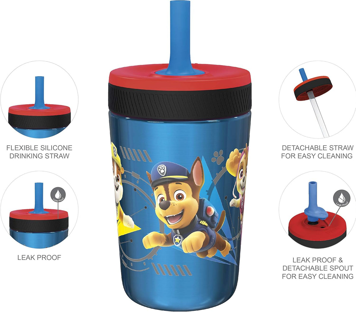 Zak Designs PAW Patrol Kelso Tumbler Set, Leak-Proof Screw-On Lid with Straw, Bundle for Kids