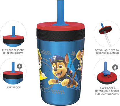 Zak Designs PAW Patrol Kelso Tumbler Set, Leak-Proof Screw-On Lid with Straw, Bundle for Kids