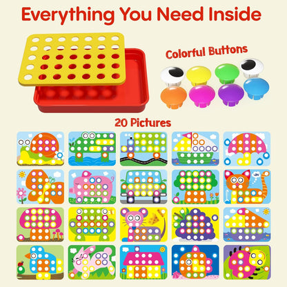 AMOSTING Button Art Toy – Educational Color Matching Mosaic Pegboard Sensory Learning Activity for