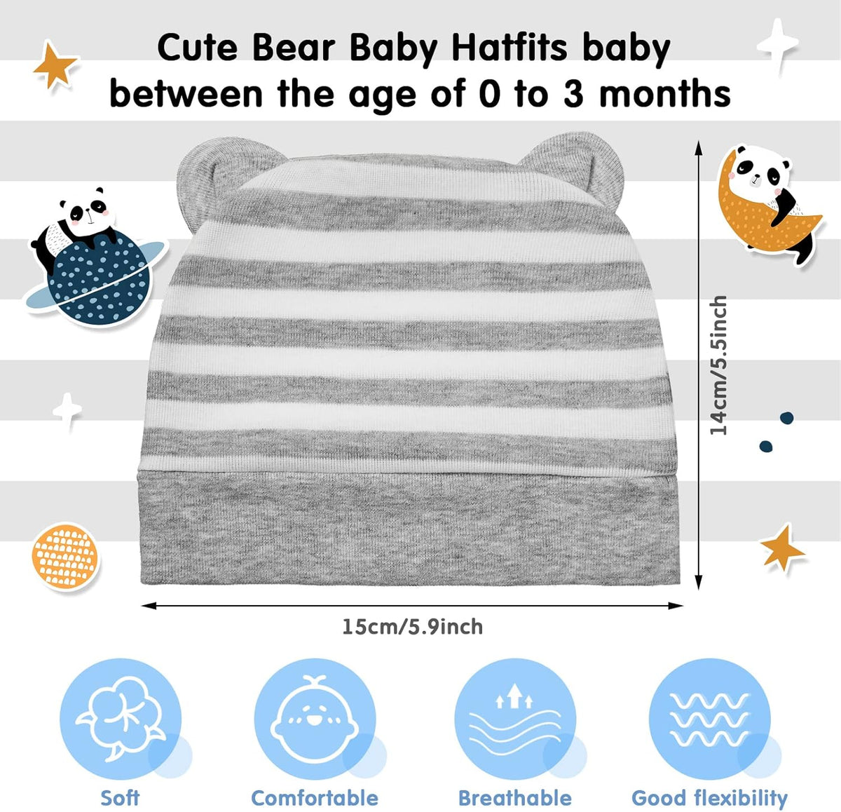 Geyoga 6 Pieces Newborn Baby Hat Bear Ears Infant Caps Baby Boy Girl Toddler Hats Infant Beanie