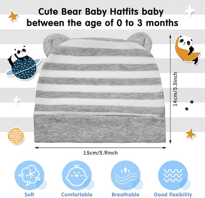 Geyoga 6 Pieces Newborn Baby Hat Bear Ears Infant Caps Baby Boy Girl Toddler Hats Infant Beanie