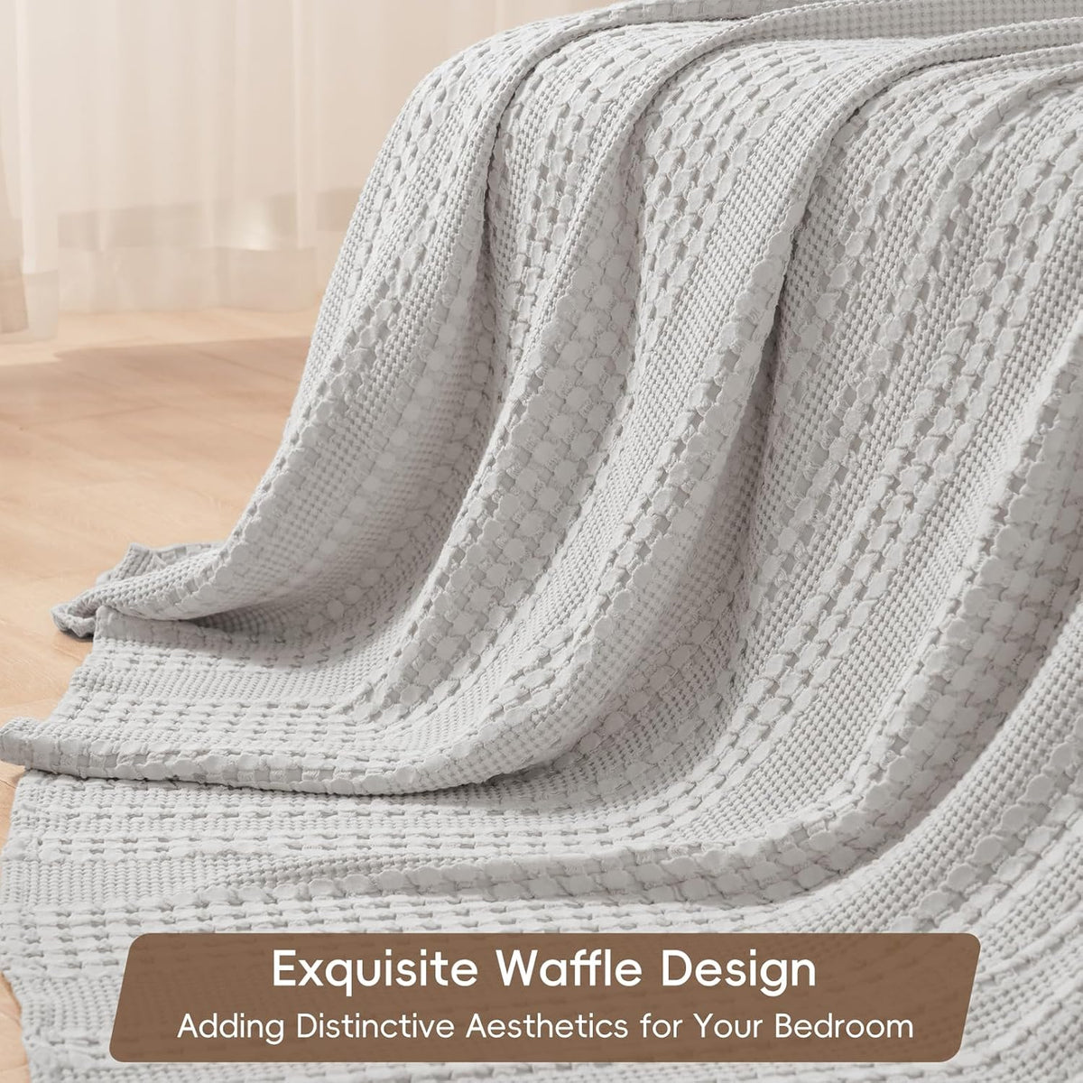 PHF 100% Cotton Waffle Weave Blanket Twin Size, Soft Lightweight Breathable Cozy Summer Blankets