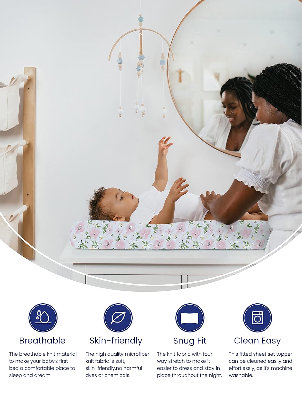 TotAha Premium Stretchy Changing Pad Covers (2-Pack) Hypoallergenic, Silky Comfort, Buttery Soft