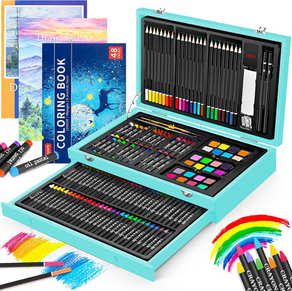 iBayam Art Supplies, 150-Pack Deluxe Wooden Art Set Crafts Drawing Painting Kit with 1 Coloring