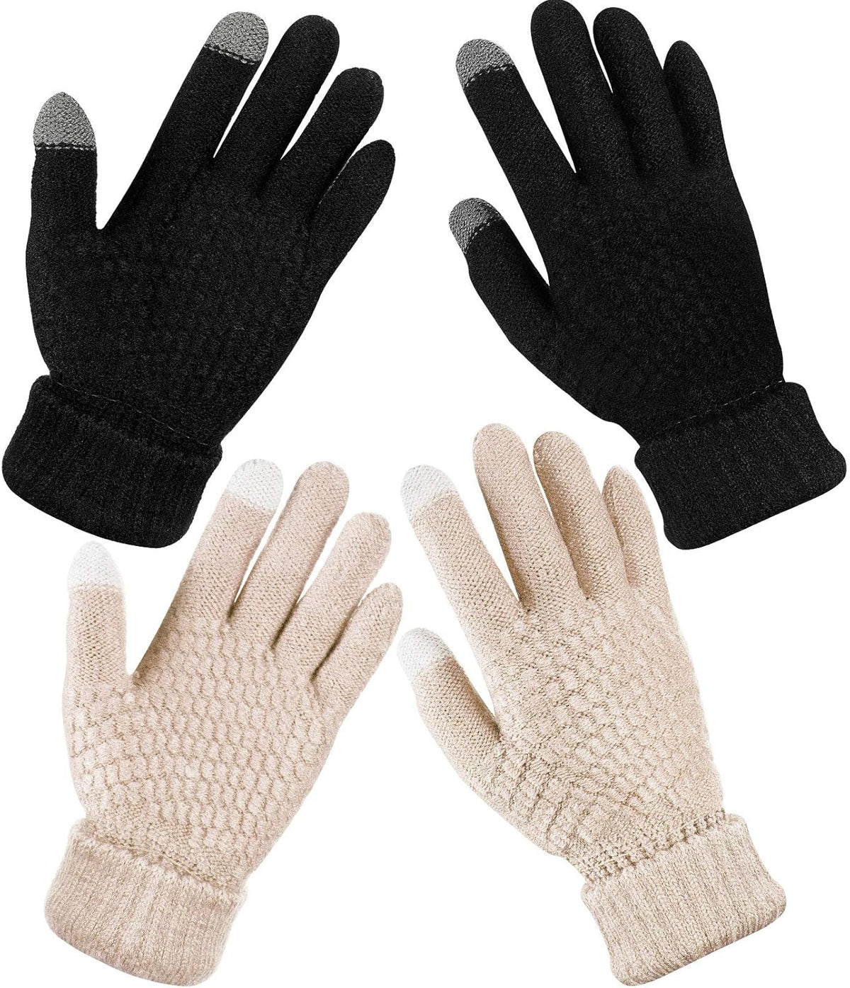 Geyoga 2 Pairs Women's Winter Touch Screen Gloves Soft Warm Fleece Lined Knit Elastic Cuff Winter
