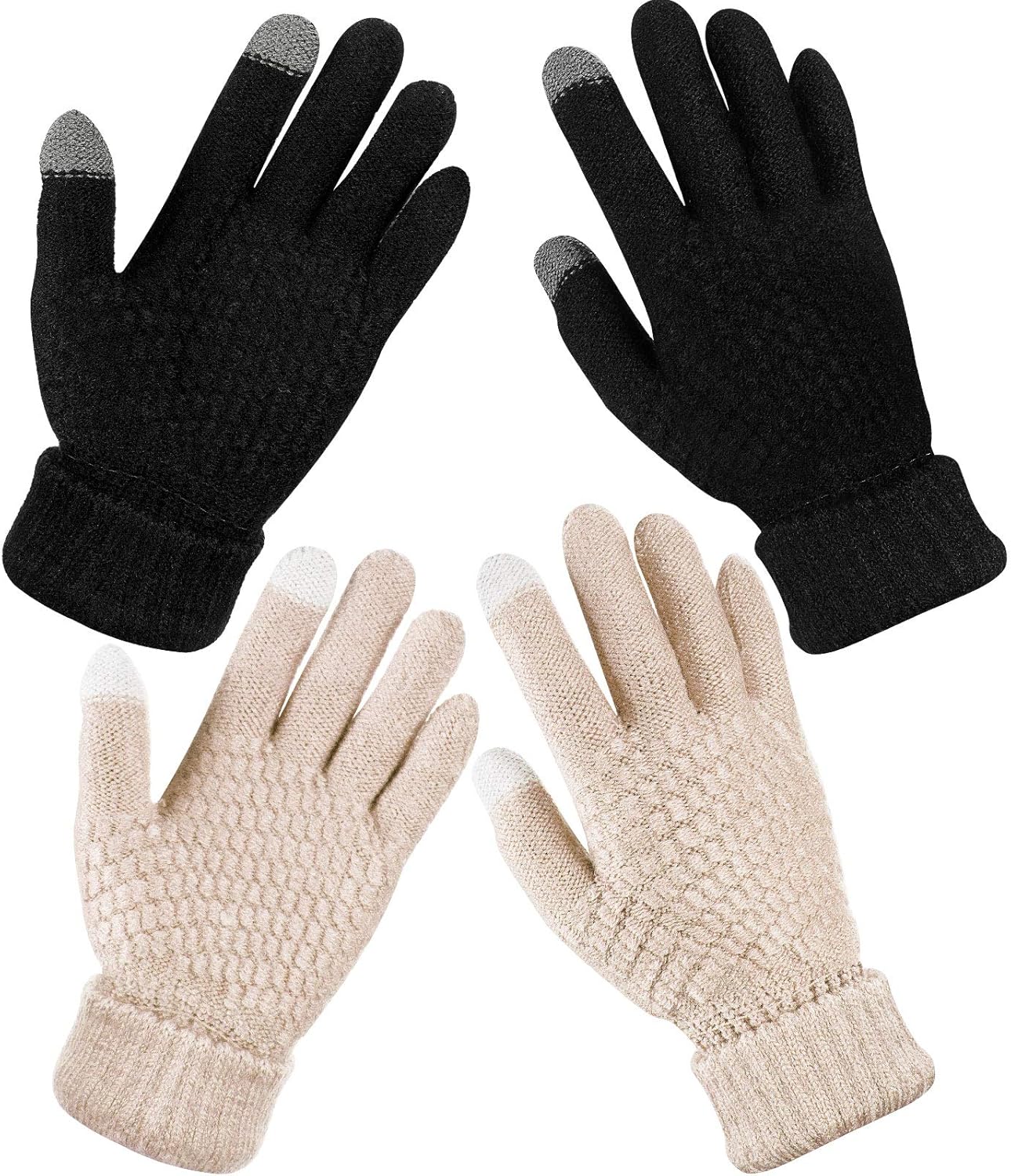 Geyoga 2 Pairs Women's Winter Touch Screen Gloves Soft Warm Fleece Lined Knit Elastic Cuff Winter